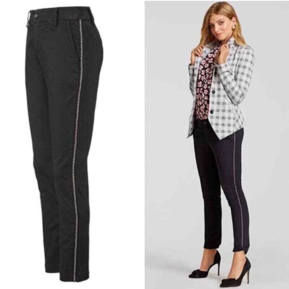 CAbi Women's 5313 The Peyton Multicolor Ribbon Side Stripe Black Pants Size 8